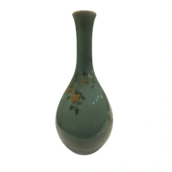.Asian Turquoise Gilt Decorated Crane Neck Porcelain Glazed Large Vase #1